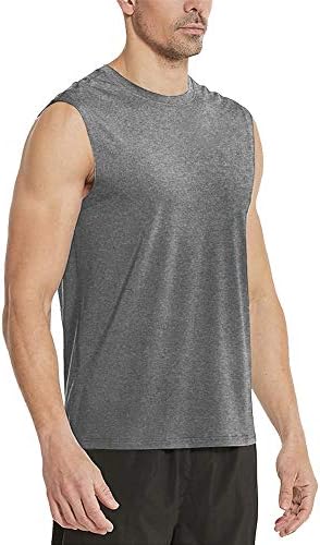 חולצת טנק לגברים ללא שרוולים אימון כושר פיתוח גוף שרירים גופיית כושר, אפור, בינוני
