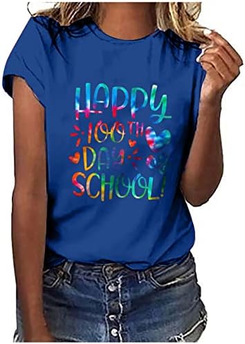 נשים קיץ חולצות, עניבה לצבוע שמח 100 יום של בית ספר מורה תלמיד 100 ימים חולצה נשים חולצות טרנדי