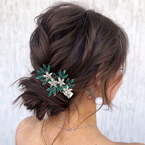 יהלומים מלאכותיים פרח שיער קליפים ירוק קריסטל חתונה שיער חתיכות גליטר מצוף כיסוי ראש שיער סיכת כלה שיער