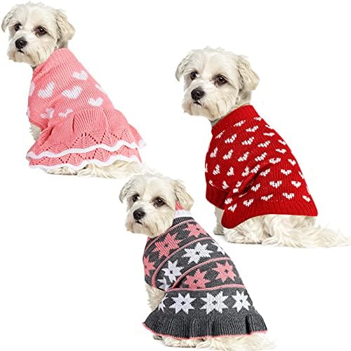 XUNIEA 3 חתיכות שמלת סוודר כלבים עם רצועה חור מעיל כלב סריגים סריגים גולף סוודר סוודר חיות מחמד סוודר