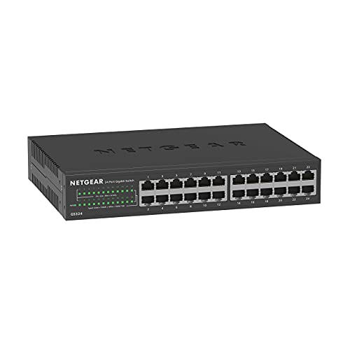 NetGear 24 -Port Gigabit Ethernet מתג ללא ניהול - שולחן עבודה, קיר או Rackmount, פעולה שקטה