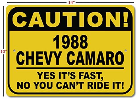 1988 88 שברולט קמארו זהירות שלט רכב מהיר, שלט חידוש מתכת, עיצוב קיר מערת גבר, שלט מוסך - 10x14 אינץ