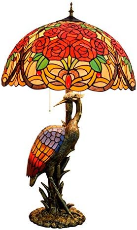 מנורת שולחן עתיק של טיפאני 20 טפני בסגנון שולחן ציפורים נשי ציפורים מנורת ורדים צבעוניים מזכרת זכוכית