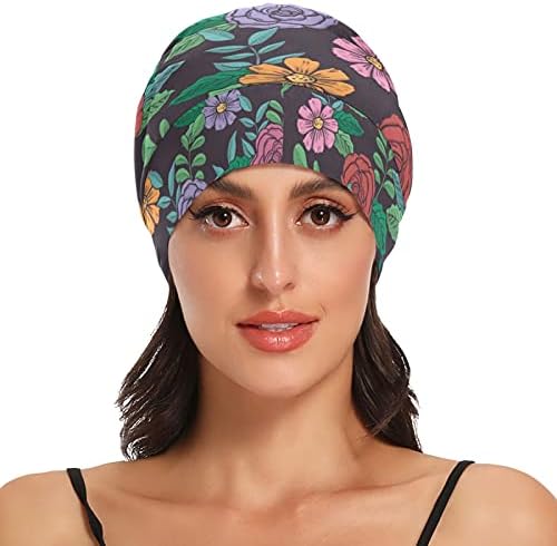 כובע עבודה של כובע שינה כובע מצנפת כפיות פרחים פרחוניים צבעוניים לנשים לעטוף לילה בגדי שיער