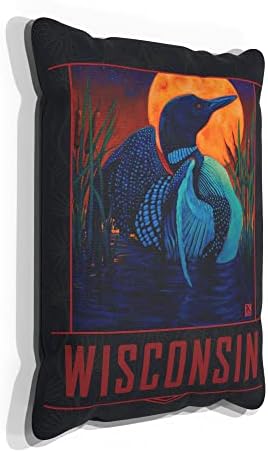 WISCONSIN MOONDANCE LOON CANVAS זורק כרית לספה או לספה בבית ומשרד מציור שמן מאת האמן קארי לר 13 X 19.