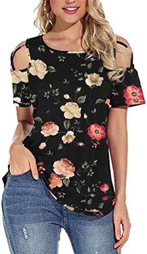 Blusas para mujer moda 2023 Manga Corta Estampado Top Camisa Tiras Tirantes Cuello Redondo Camiseta