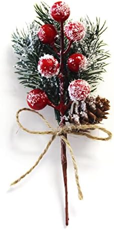 OURONA 2 חבילה לחג המולד אורן מחט חרוטים, חיקוי פירות חג מולד קישוט, עץ מחט אורן, זר שלג אדום פירות