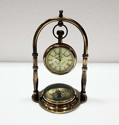 AK ימי פליז ימי פליז שעון שולחן עתיק עם עיצוב בית מצפן שעון ימי