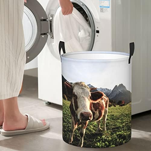 מרעה פרות מודפס כביסה סל מתקפל עגול סל בגדי אחסון דלי צרכי היומיום אחסון תיק שני גדלים