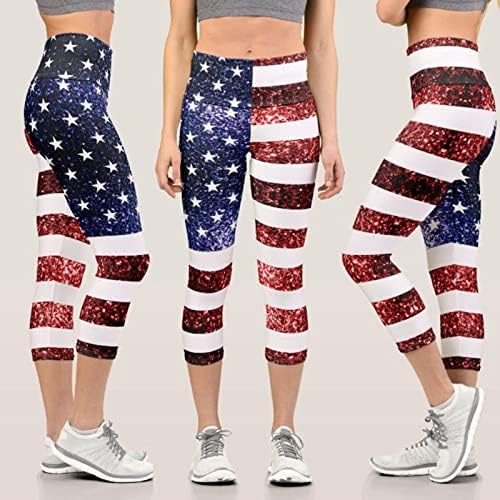 יוגה מכנסיים עם כיסים לנשים אמריקאי דגל נמתח יוגה מכנסיים גבוהה מותן בטן בקרת מזדמן ספורט יוגה מכנסיים