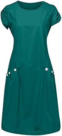 שמלות קיץ של פרגיר, כותנה לנשים צבע אחיד צבע אחיד רופף צוואר עגול שמלת כיסי שרוול קצר