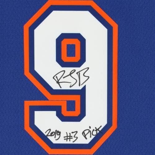 RJ Barrett New York Knicks חתימה על גופיית Nike Blue Diamond Swingman עם כתובת 20193 Pick - גופיות