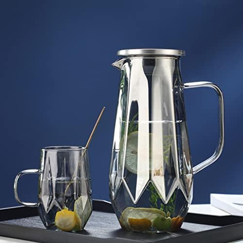 כוסות זכוכית קאבילוק קנקן קנקן זכוכית עם מכסה וידית ידית קיר מים שקוף אפור למים חמים/קרים, תה קר ומשקאות