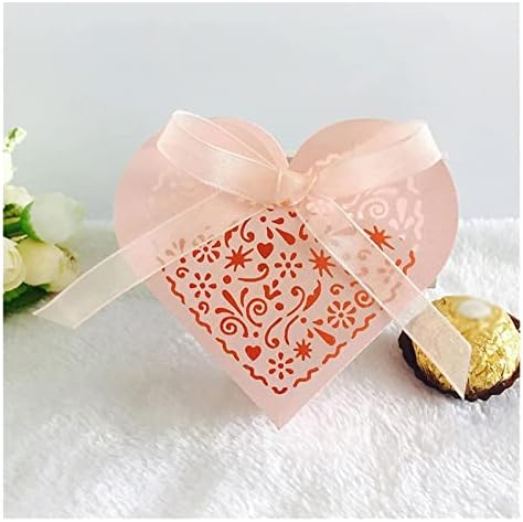 Cujux 100 יח 'אוהב לב חלול קופסאות ממתקים עגלה שקיות מתנה לטובת קופסה עם סרט חתונת סרט ציוד מסיבות למסיבות