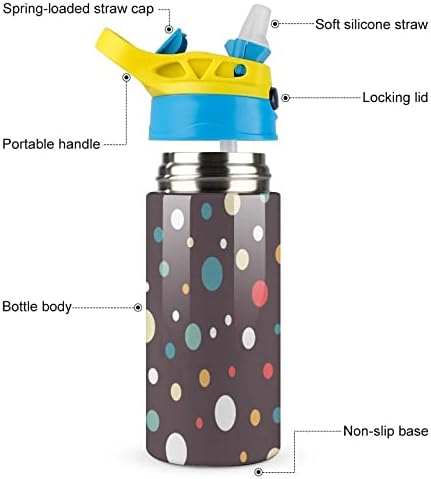 בקבוק מים עם נקודות צבע קש מבודד כוס ואקום נירוסטה 500 מל לבית הספר