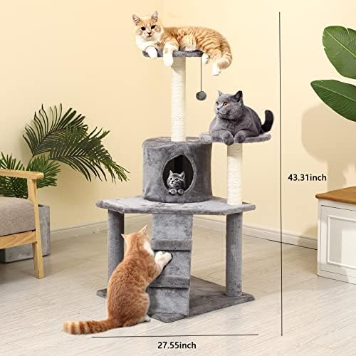 מגדל חתול חתול דוקאלי עם צעצוע, עץ חתול רב-דרגות לחתולים מקורה, עץ חתול גבוה עם פוסטים של שריטות מכוסות