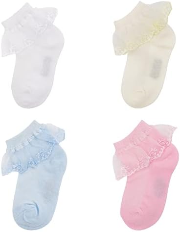 Akkilar 4 חבילות פעוטות תינוקות תינוקות פרוע גרביים עם תחרה קשת תחרה לקצץ גרבי שמלת נסיכה של הנסיכה