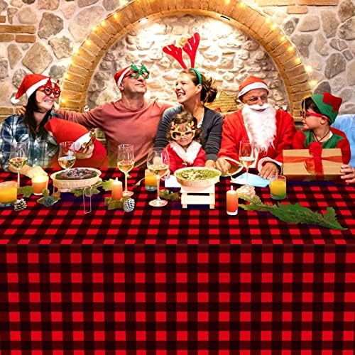 8 חבילה לחג המולד של מפלגת מפות משובצת לחג המולד, קישוטי מפת שולחן, אדום עמיד למים חד פעמי ושחור עץ