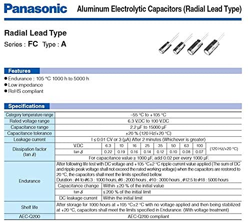 20 יחידות 47UF 50V Panasonic FC Audio Audio התנגדות נמוכה ESR 105 מעלות קבלים טמפרטורה גבוהה 5x11 ממ