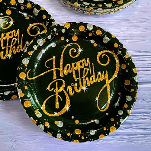 24 יחידות זהב ושחור נייר חד פעמי לוחות יום הולדת שמח, מצנפת קינוח עוגת ארוחת צהריים צלחות ארוחת צהריים