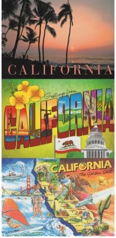 ארוחת צהריים וינטג 'וינטג' בקליפורניה חבילה של 3 גלויות הכוללות גשר שער הזהב, Muir Woods, Malibu Sunset,