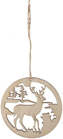 זוהר 5 יחידות בעבודת יד עגול עץ חלול צבי עיצוב חג המולד תליית קישוט חג המולד המפלגה דקור