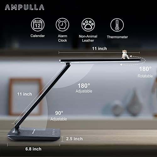 מנורת שולחן AMPULLA M1, מנורת שולחן LED עם מטען אלחוטי, יציאת טעינה USB, מנורת שולחן עם שעון, אזעקה,