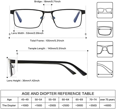 משקפי קריאה דו -פוקליים לגברים כחול אור חוסם קוראי מחשב מסגרת מתכת קלה משקל משקפי אביב ציר 2PACK 2.25