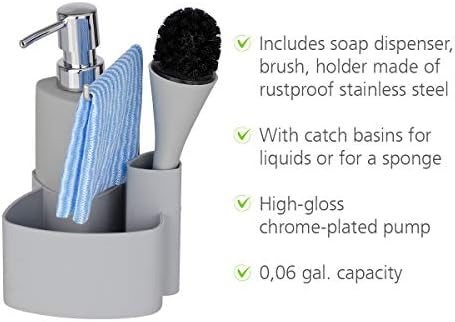 Wenko Sponge Shole Brush ומחזיק כלים, מתקן סבון נוזלי, 4 במתקן סבון אחד לכיור המטבח, לסבון כלים נוזלי,