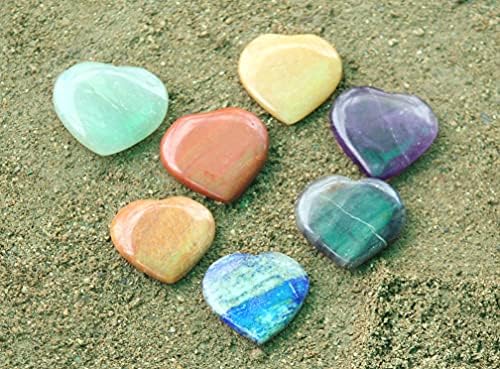 סילון סילון צ'אקרה בצורת לב סילון 7 אבנים מערכים חוברת חוברת טיפול קריסטלי צ'אקרה איזון רייקי אנרגיית