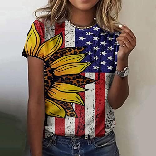 חולצת דגל אמריקאית לנשים 4 ביולי הדפס יום עצמאות דפוס צוואר מזדמן סוודר שרוול קצר סוודר.