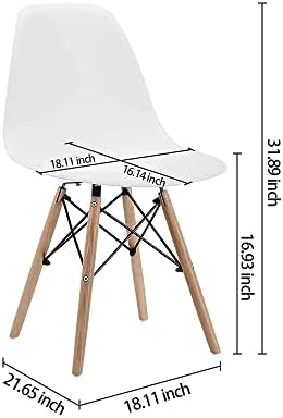 כיסא צד מודרני מאמצע המאה עם רגלי עץ טבעי למטבח, סלון חדר אוכל, לבן