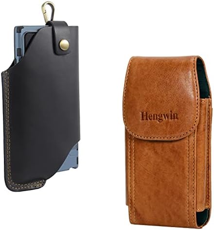 נרתיק חגורת טלפונים עור אנכי של Hengwin חום עם לולאת חגורת חגורה וחגורה שחור אנכי/אופקי טלפונים סלולריים