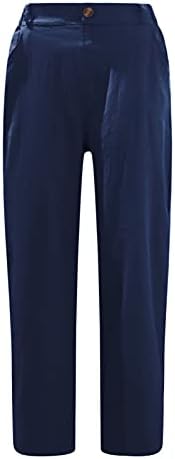 מכנסי קפרי פשתן של ווקאצ'י לנשים מכנסיים קצוצים בקיץ מותניים גבוהים קפריס קפריס קדמי מכנסיים עם כיסים