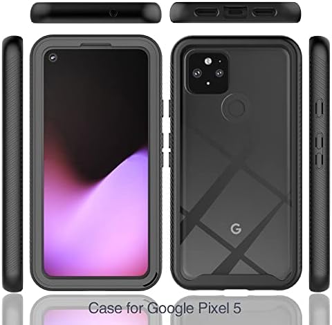 מארז טלפון כיסוי הגנה מלאה תואם ל- Google Pixel 5 מחשב קשה+סיליקון רך TPU 3in1 כיסוי טלפון מגן אטום