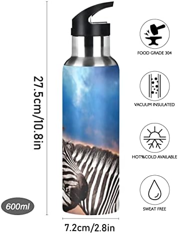 Umiriko Zebra בקבוק מים חיה תרמוס עם מכסה קש 20 גרם לילדים בנות בנות, אטום דליפות, נירוסטה מבודדת ואקום,