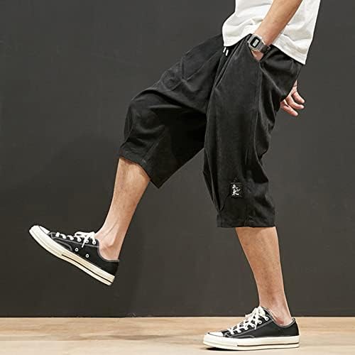 מכנסי קפריס של Ubst Capris בסגנון יפני פלוס מכנסיים מזדמנים רופפים בקיץ מתחת לברך אלסטי שרוך מכנסיים