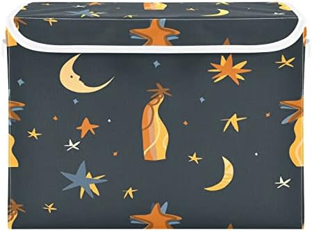 Krafig Color Art Sun Sun Moon קופסת אחסון מתקפלת קופסא מארגן קובייה גדולה פחים סלי מיכלים עם ידיות מכסים