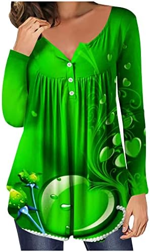 Pimoxv ירוק סנט פטריקס חולצות יום נשים קפלים מחבוא בטן טוניקת בטן ללבוש עם חותלות שרוול ארוך חולצת הנלי