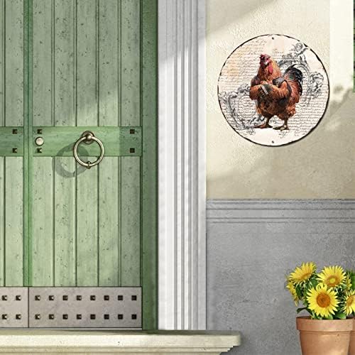 שלט מתכת עגולה תרנגולים חקלאיים מצחיקים בית חווה בית חווה עוף עוף לול שלט וינטג