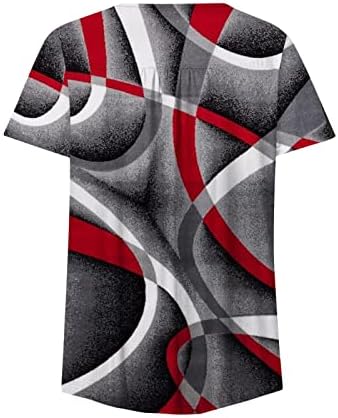 צמרות אלגנטיות לנשים הדפסה גיאומטרית טוניקה טוניקה טוניקה שרוול קצר חולצות הנלי מזדמנים בחולצות בוטון