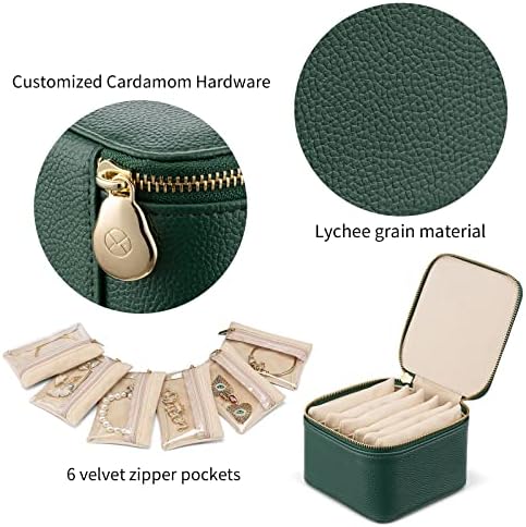 קופסת תכשיטים של Vlando Travel עם 6 כיסי רוכסן תכשיטים קטיפה, קופסאות אחסון תכשיטים של חומרת עלי כותרת