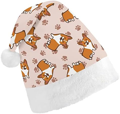 קריקטורה קורגיס מצחיק חג המולד כובע סנטה קלאוס כובעי קצר קטיפה עם לבן חפתים עבור חג המולד חג מסיבת אספקת