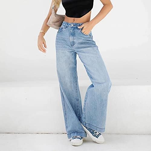 מכנסי ג 'ינס רופפים מזדמנים לנשים מכנסי ג' ינס רחבים בגודל בינוני עם רגליים רחבות כל התאמה 2 ק אופנה
