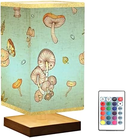 SVJKLAJFPI מנורת שולחן מיטה מרובעת בצבע מים עם חמניות ופרפרים על בסיס עץ בהיר עץ בצל פשתן בצל צלל שולחן