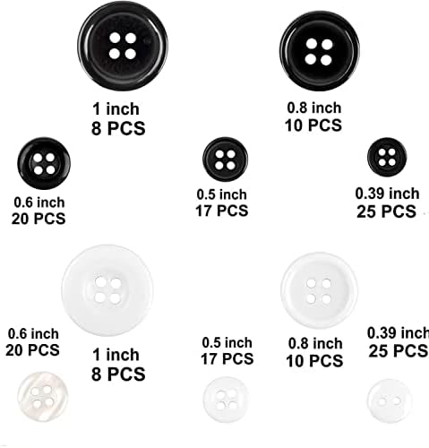 לחצני Lyper 158 PCS שחור לבן כפתור עגול לבן עגול כפתור רחב 4 חורים כפתור כפתור כפתורי מלאכת תפירת עם