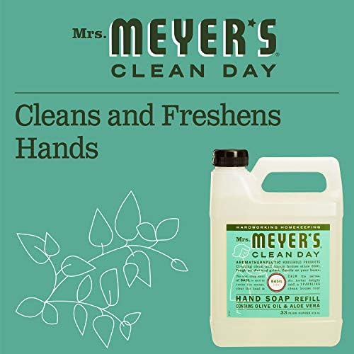 מילוי סבון הידיים של גברת מאייר, עשוי משמנים אתרים, פורמולה מתכלה, בזיליקום, 33 פלורידה. עוז