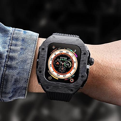 ערכת שינוי יוקרה של Kavju עבור Apple Watch 8 Ultra 49 ממ פלואור רצועת גומי סיבי פחמן עבור iWatch 8 7