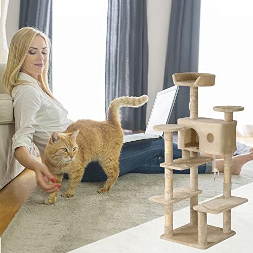 רב-רמת גדול חתול עץ לחתולים מקורה 54 סנטימטרים חתול מגדל עם סיסל מכוסה גרוד & מגבר; חתול צעצוע, גורים