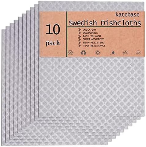 Katebase 20 חבילה מבד ספוג תאית שוודית שוודית, מטלית ניקוי מטבח, ידידותית לסביבה וחסרת ריח, מטלית סופגת